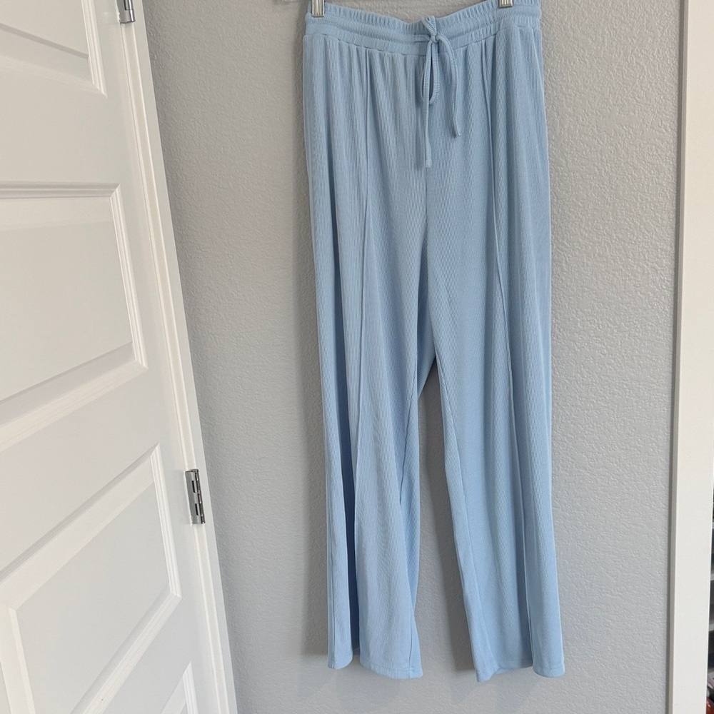 Light Blue ribbed wide leg pants